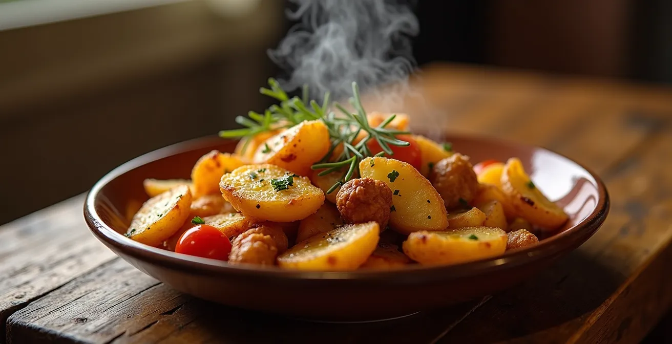 Einheimische Familien beim Mittagessen in einem traditionellen mallorquinischen Restaurant mit Steinwänden