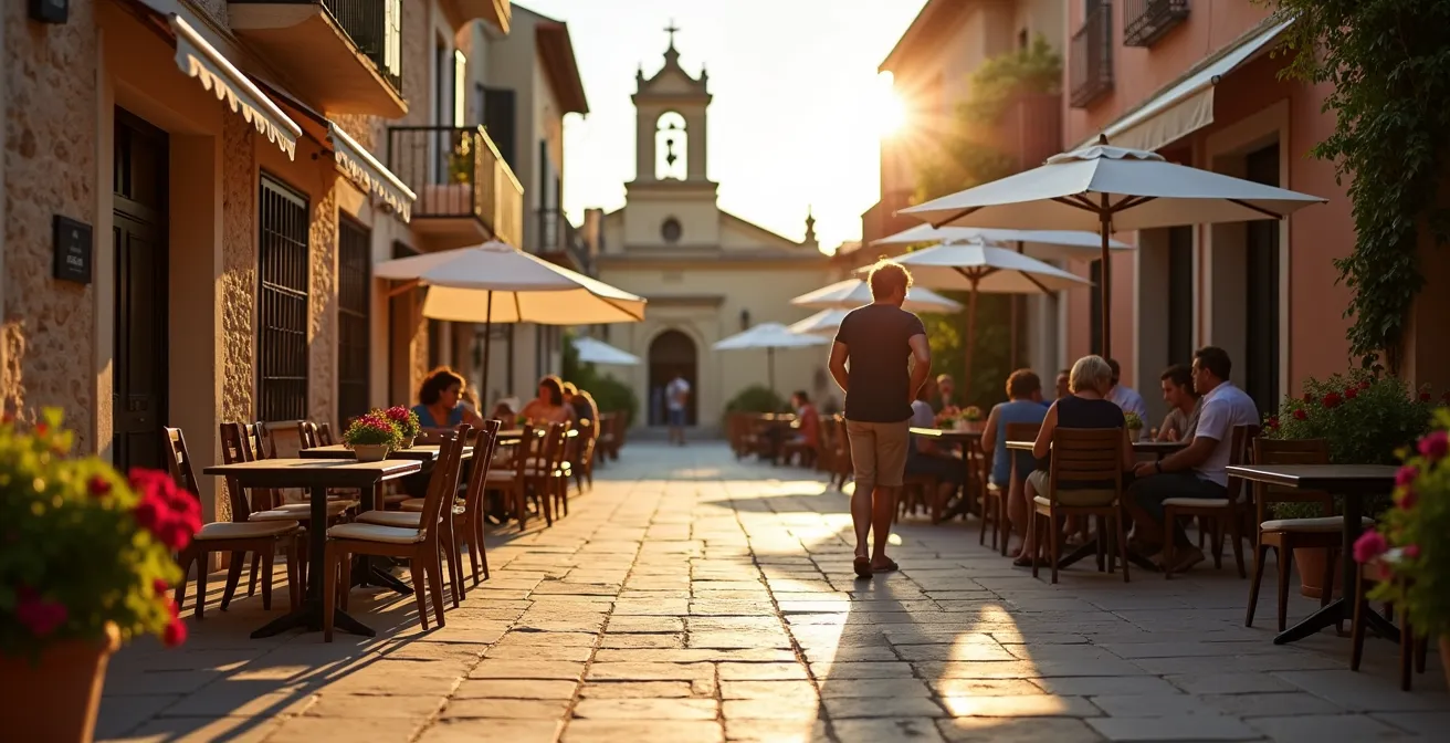 Morgendliches Leben auf einem mallorquinischen Dorfplatz