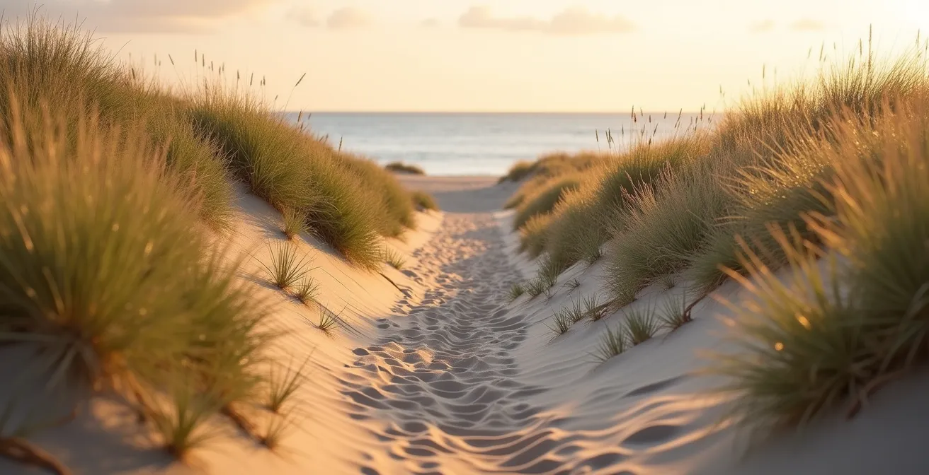 Weite Dünenlandschaft am Es Trenc mit Blick aufs Meer, die den naturbelassenen Charakter des FKK-Bereichs unterstreicht