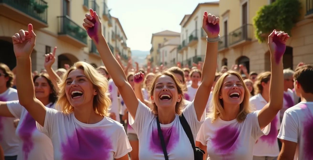 Festliche Menschenmenge bei der Festa des Vermar in Binissalem aus der Vogelperspektive
