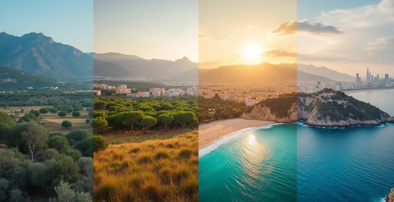 Vierteiliges Panorama der unterschiedlichen Landschaftsregionen Mallorcas