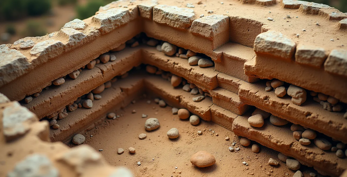 Querschnitt durch einen Talayot mit verschiedenen Nutzungsschichten aus unterschiedlichen Epochen